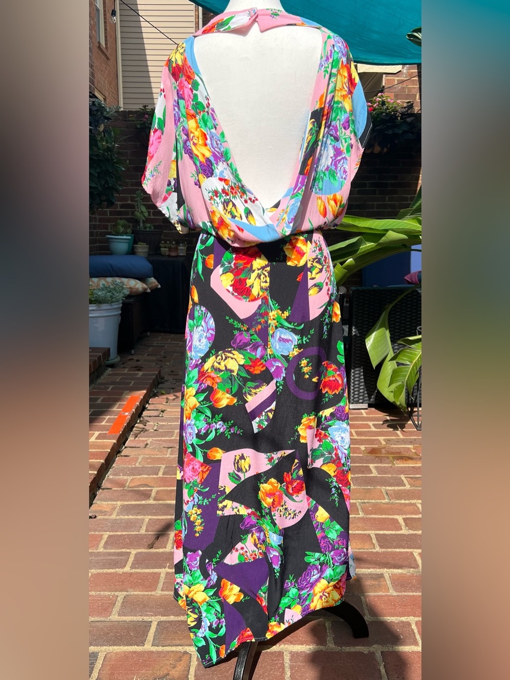 Topshop Floral High Neck Cowl Back Midaxi Dress Sz 8 Cottagecore Asymmetrical - Picture 9 of 15